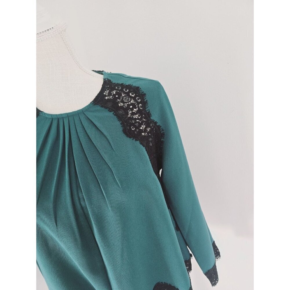 Tuckernuck Juniper Vail Blouse Emerald Green Black Lace Formal Top Shirt XS - Picture 2 of 14